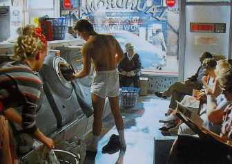 Nick Kamen wearing Sunspel boxer shorts in the iconic Levi's advert.