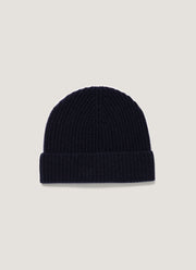 Cashmere Ribbed Hat in Navy