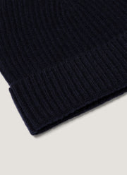 Cashmere Ribbed Hat in Navy