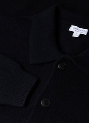 Men's Lambswool Cardigan in Dark Navy Mouline