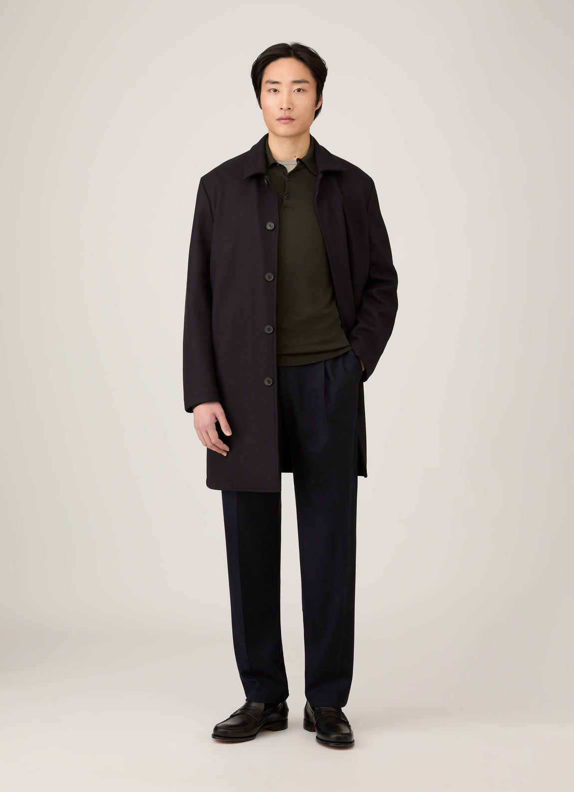 Men's Boiled Wool Coat in Navy