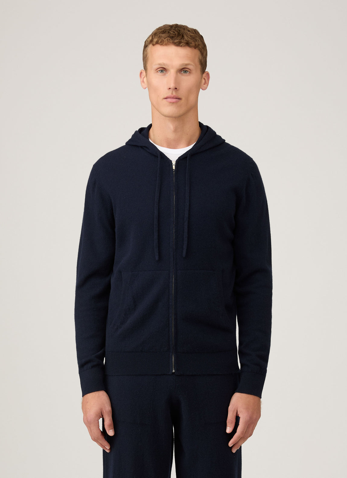 Men's Cashmere Zip Hoodie in Navy