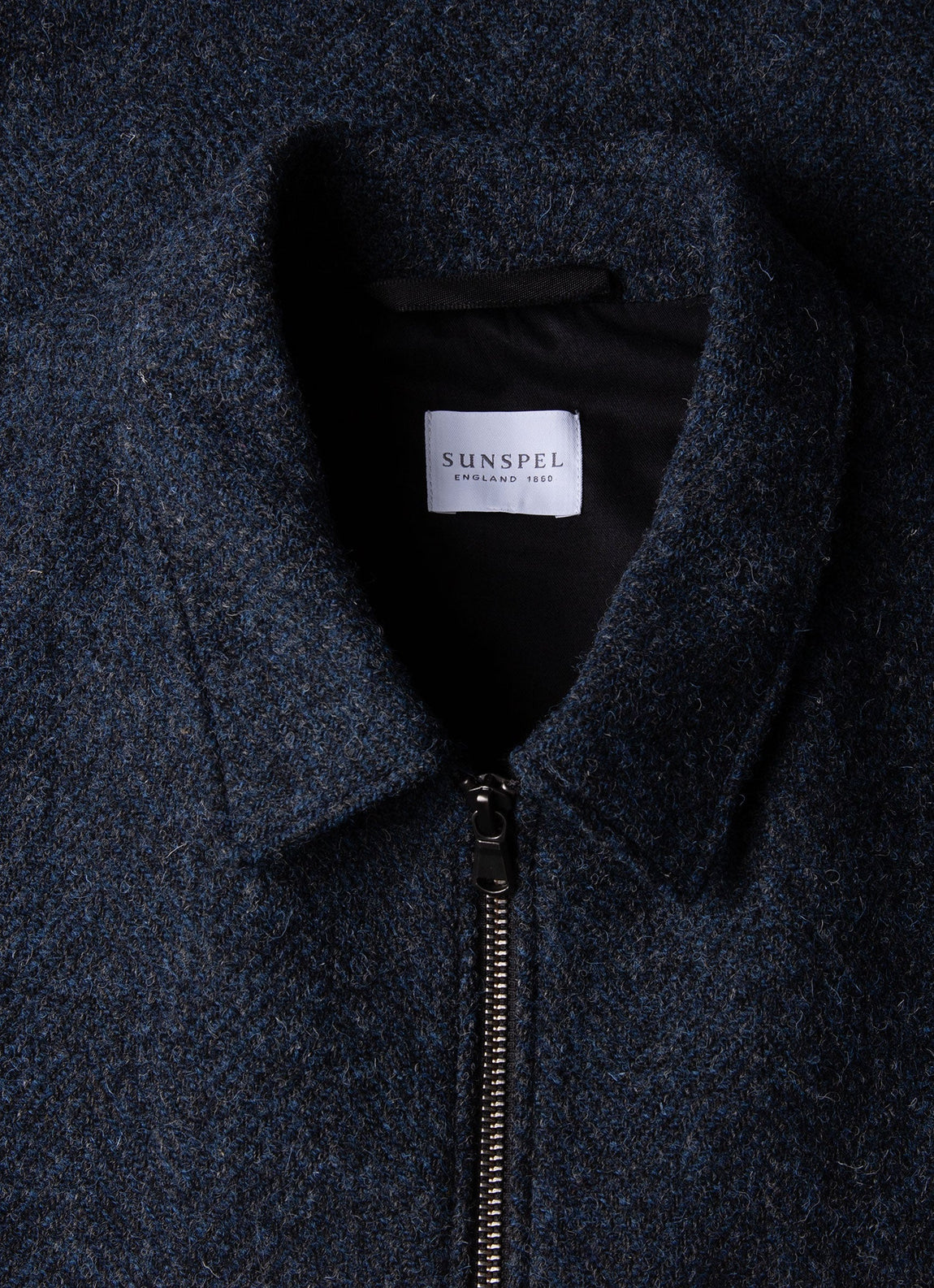 Men's Harris Tweed Harrington Jacket in Blue Herringbone