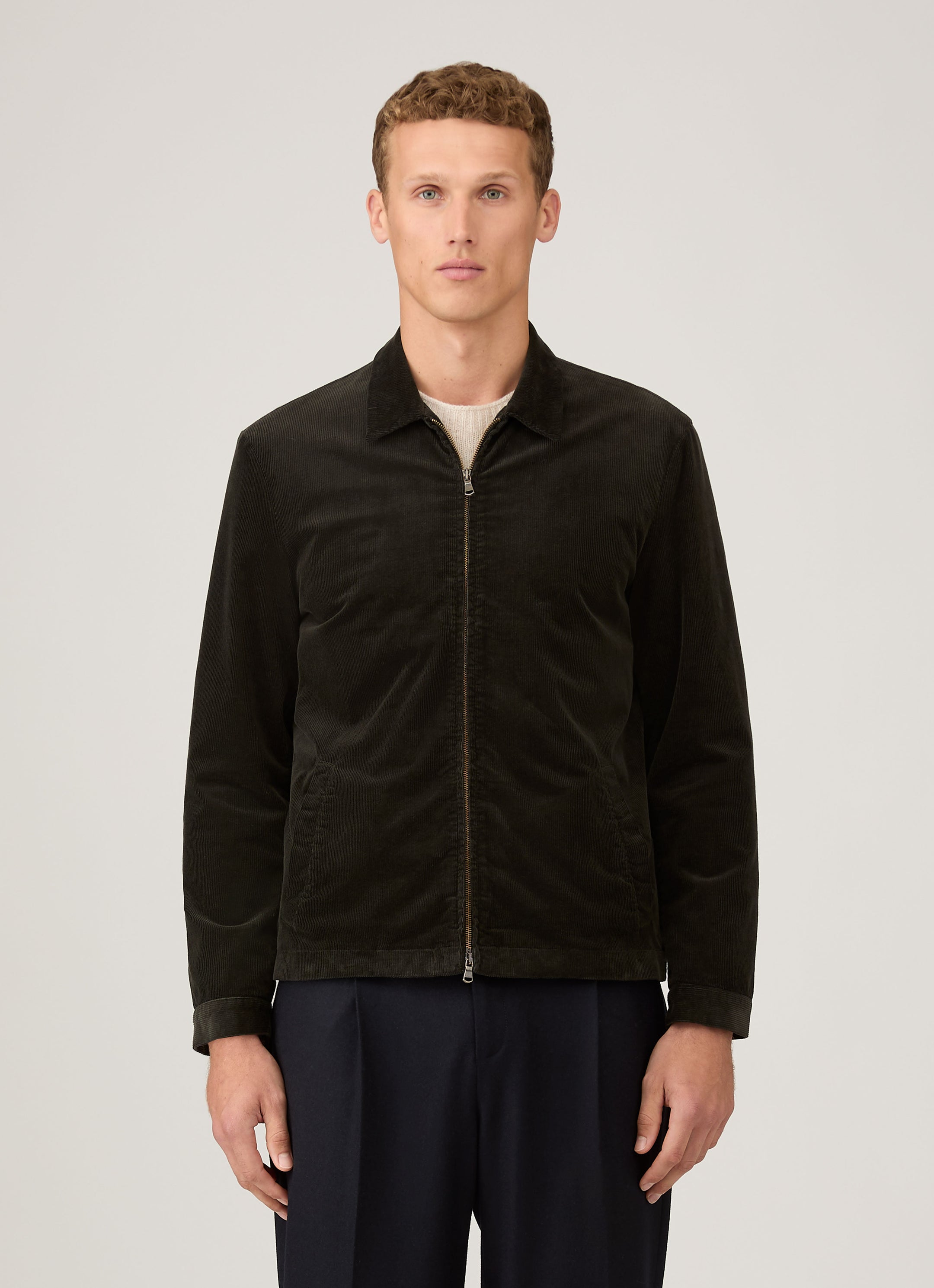 Men's Corduroy Harrington Jacket in Dark Green