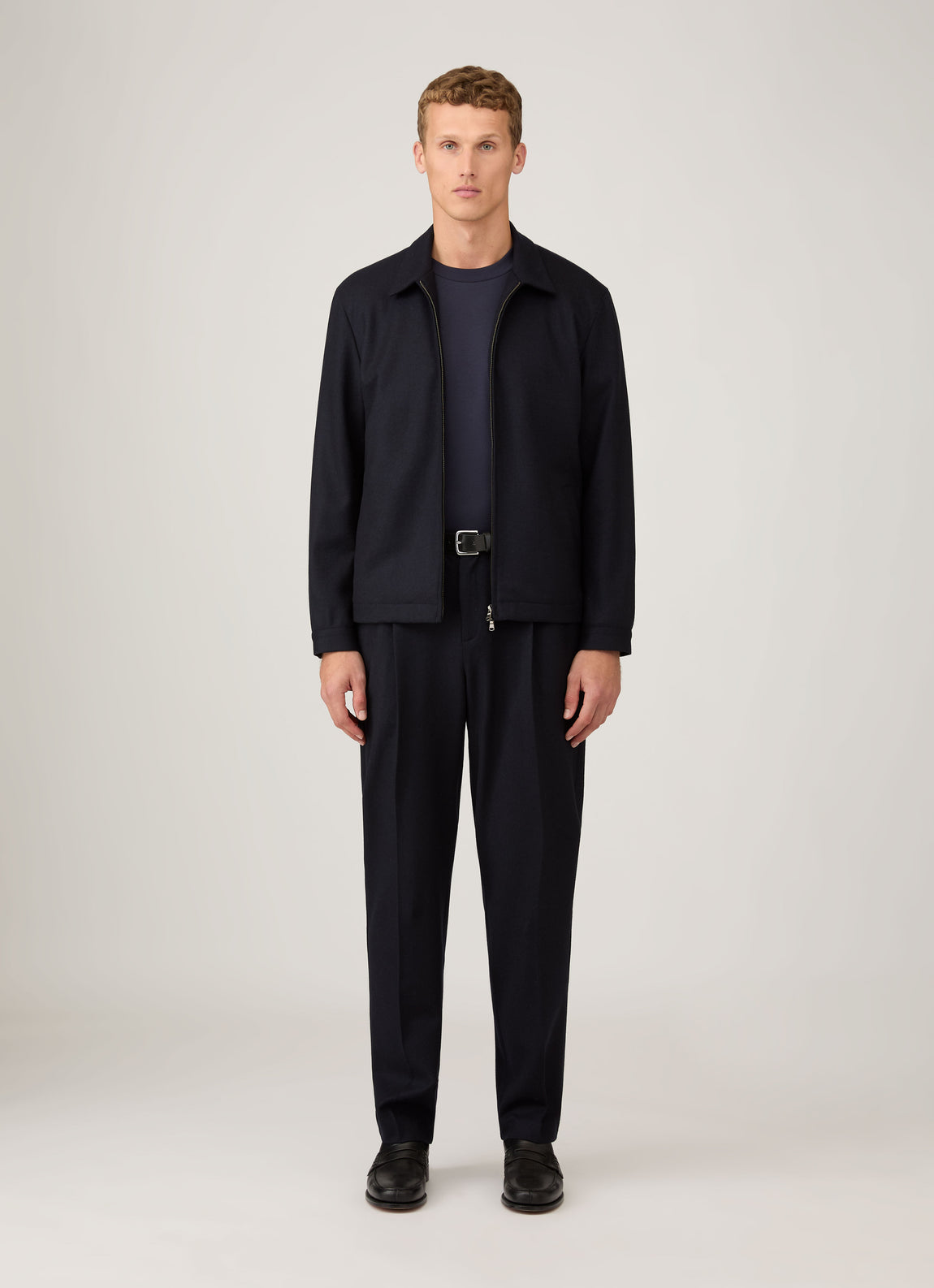 Men's Boiled Wool Harrington Jacket in Navy