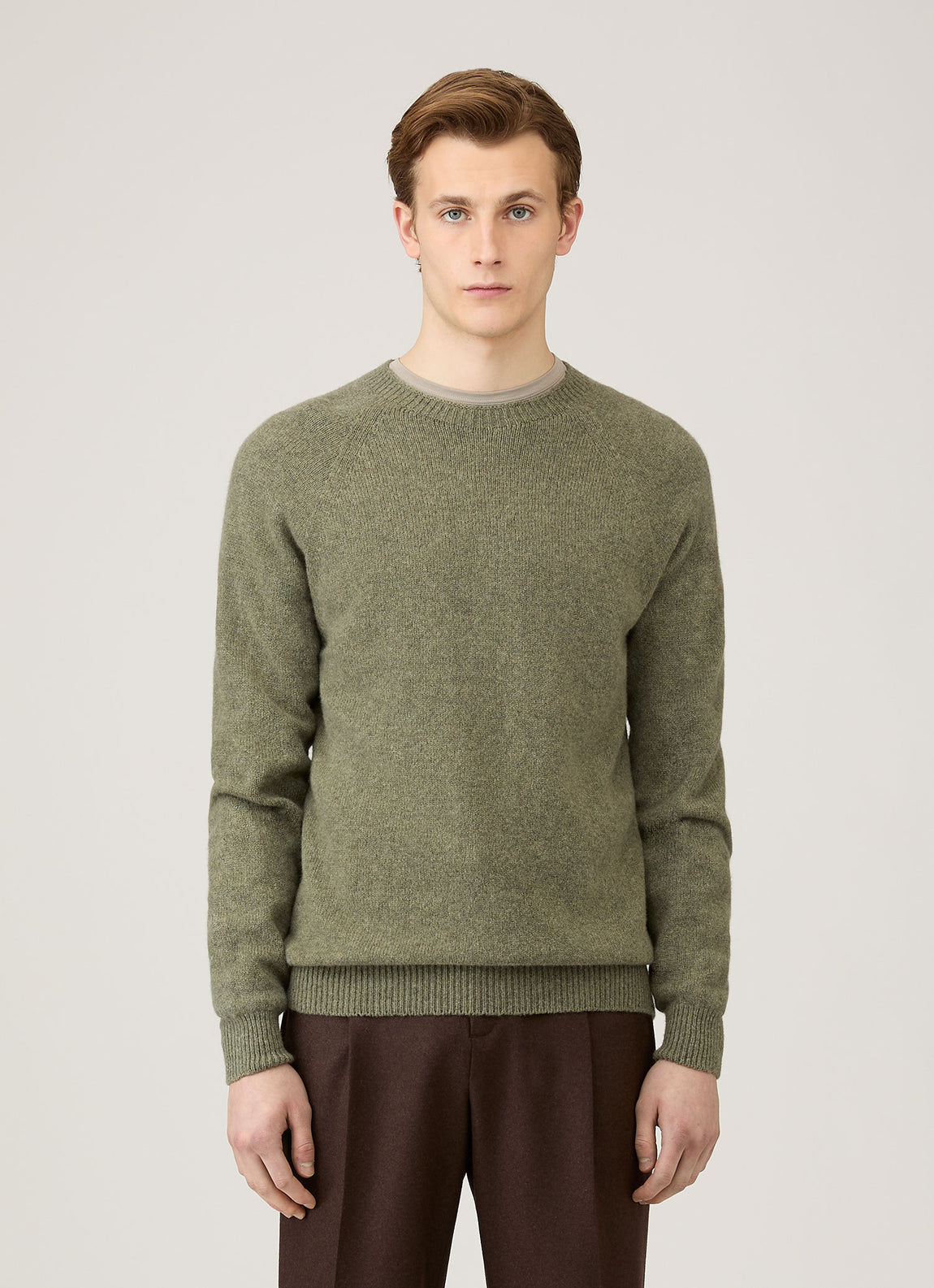 Men's Lambswool Crew Neck Jumper in Sea Moss