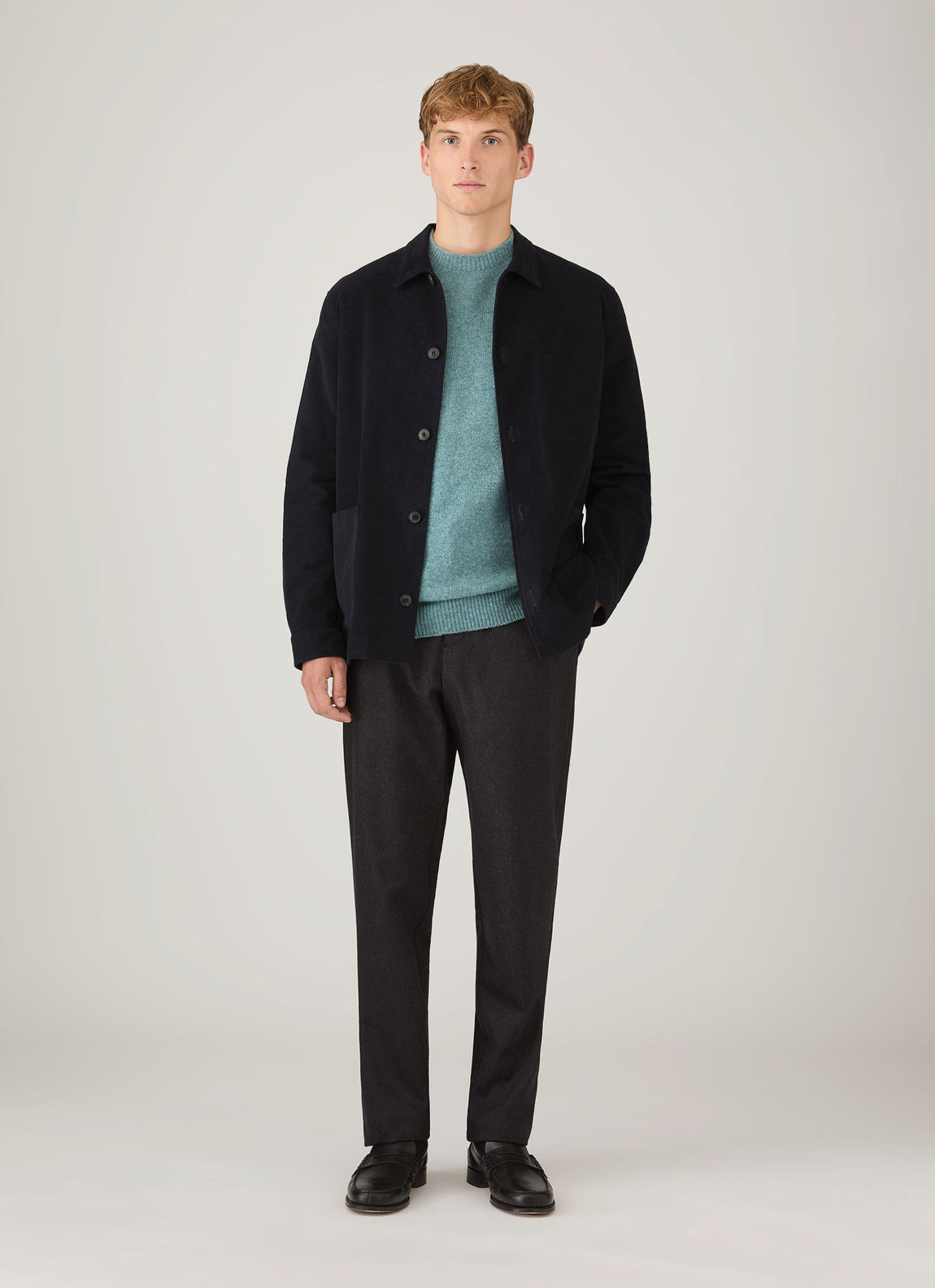 Men's Lambswool Crew Neck Jumper in Steel Green