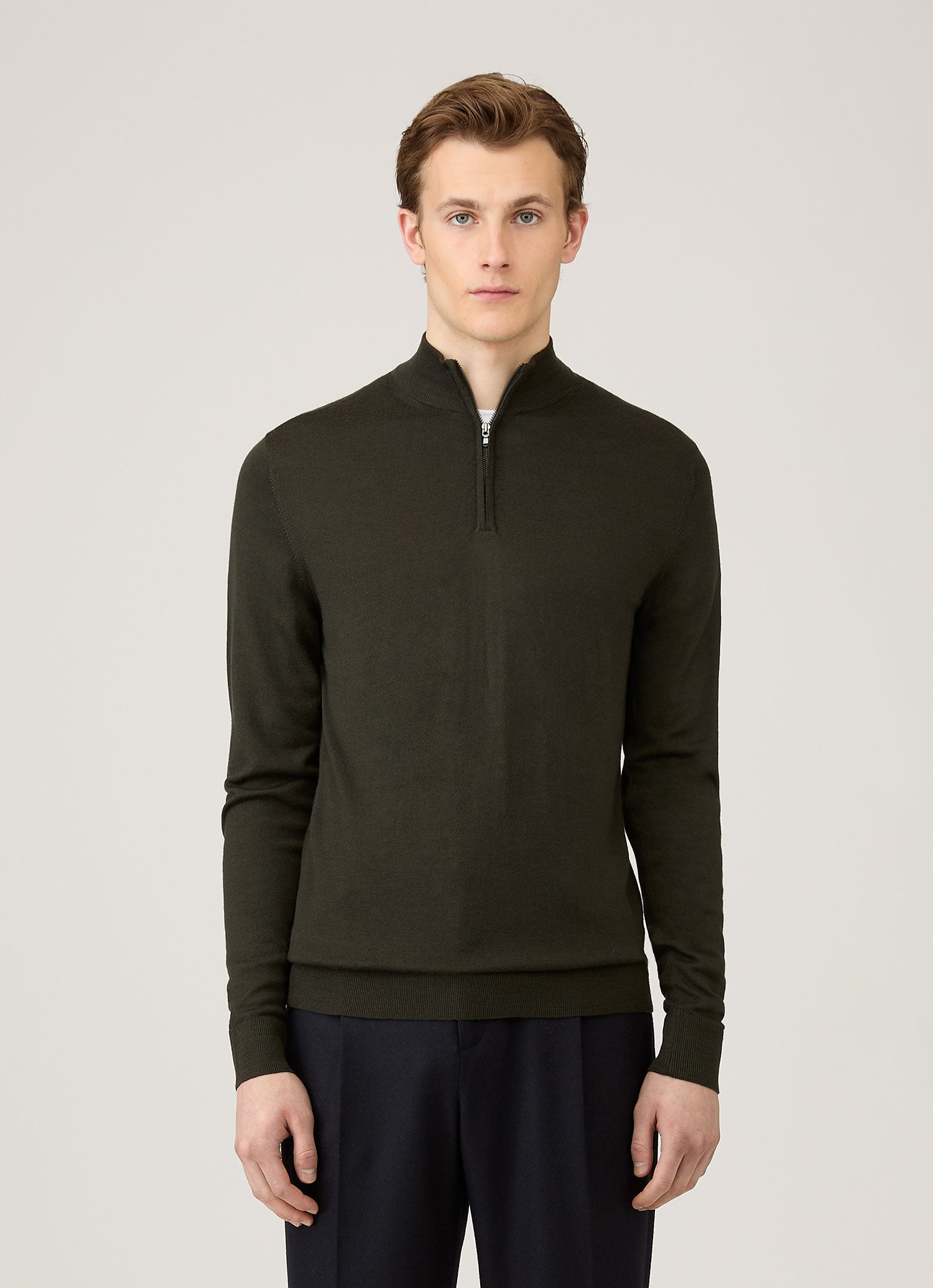 Men's Extra-Fine Merino Zip Neck in Dark Green