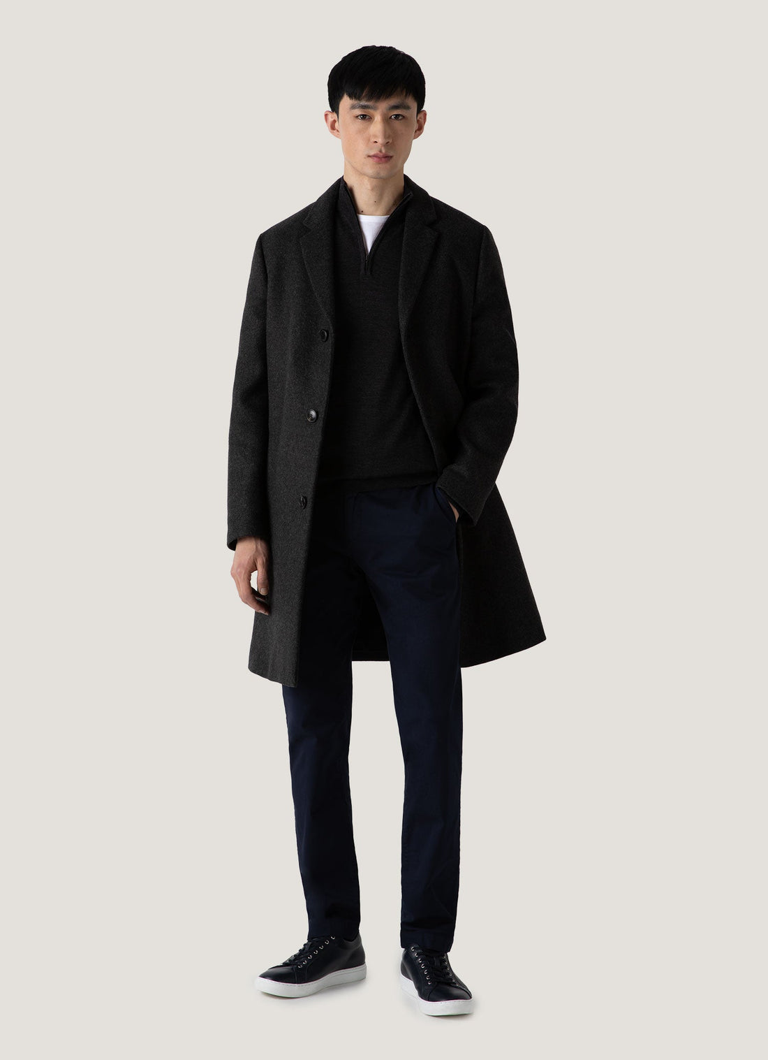 Men's Extra-Fine Merino Zip Neck in Charcoal Melange