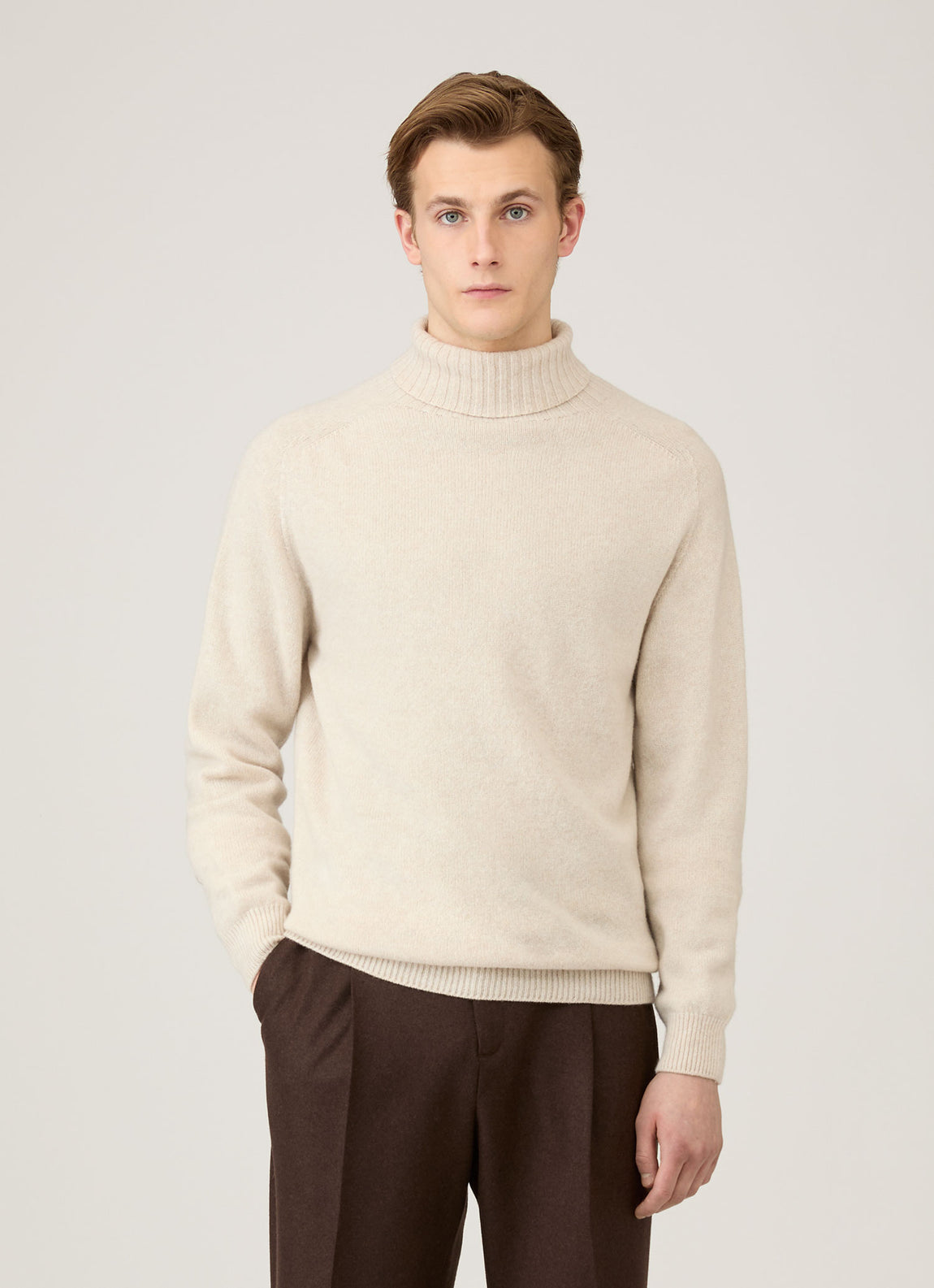 Men's Lambswool Roll Neck in Oatmeal Melange