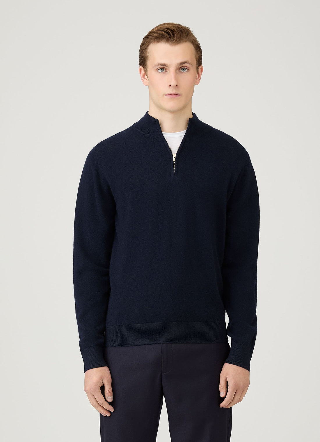 Men's Cashmere Zip Neck Jumper in Navy