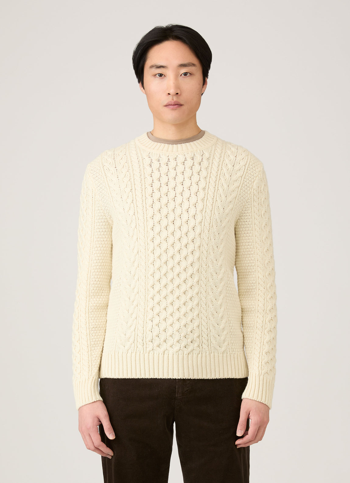 Men's Cable Knit Jumper in Ecru