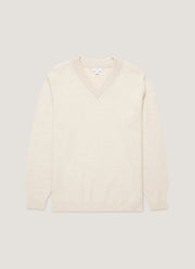 Men's Lambswool V-neck Jumper in Oatmeal Melange