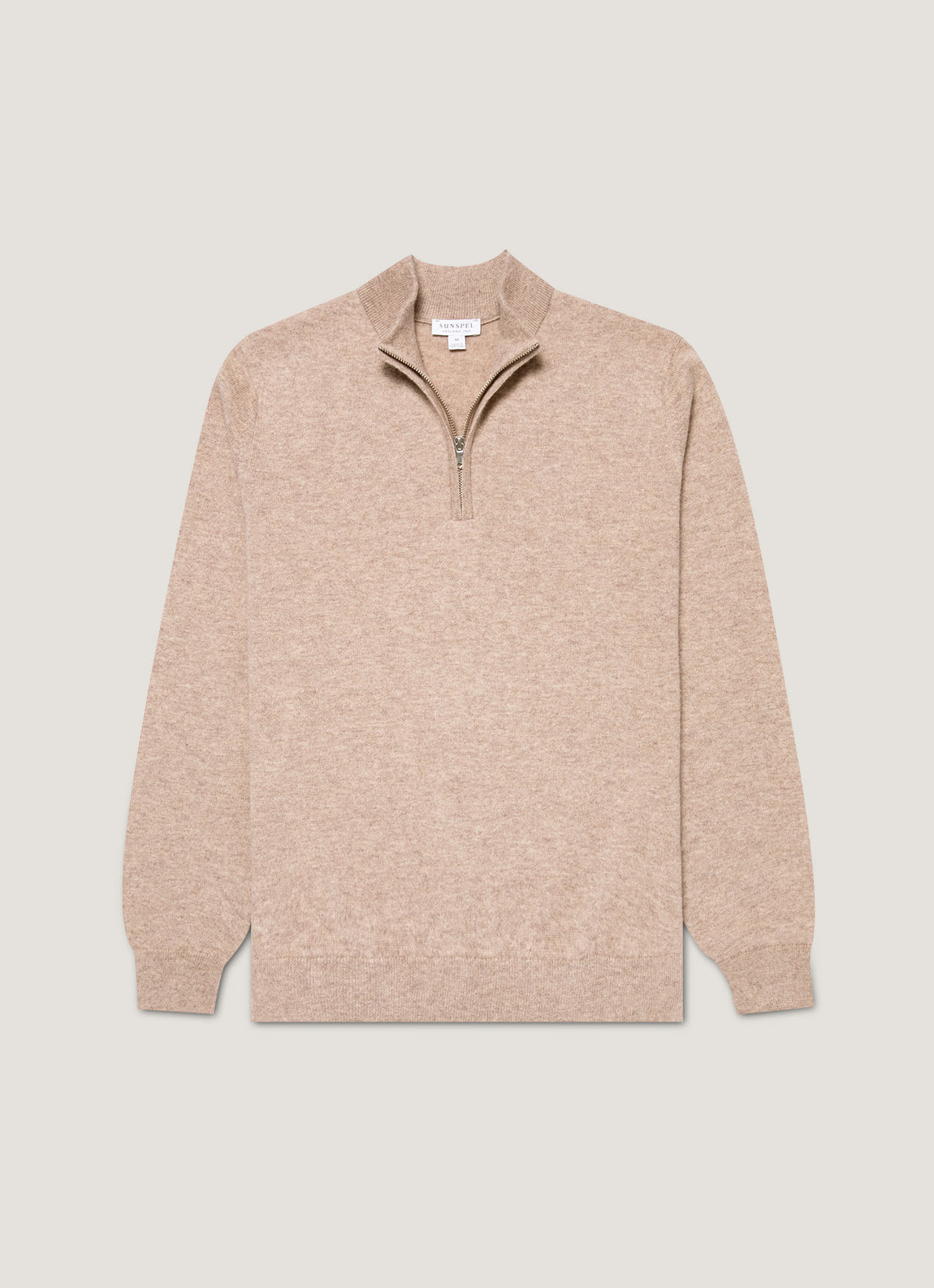 Men's Cashmere Half Zip Jumper in Oatmeal Melange