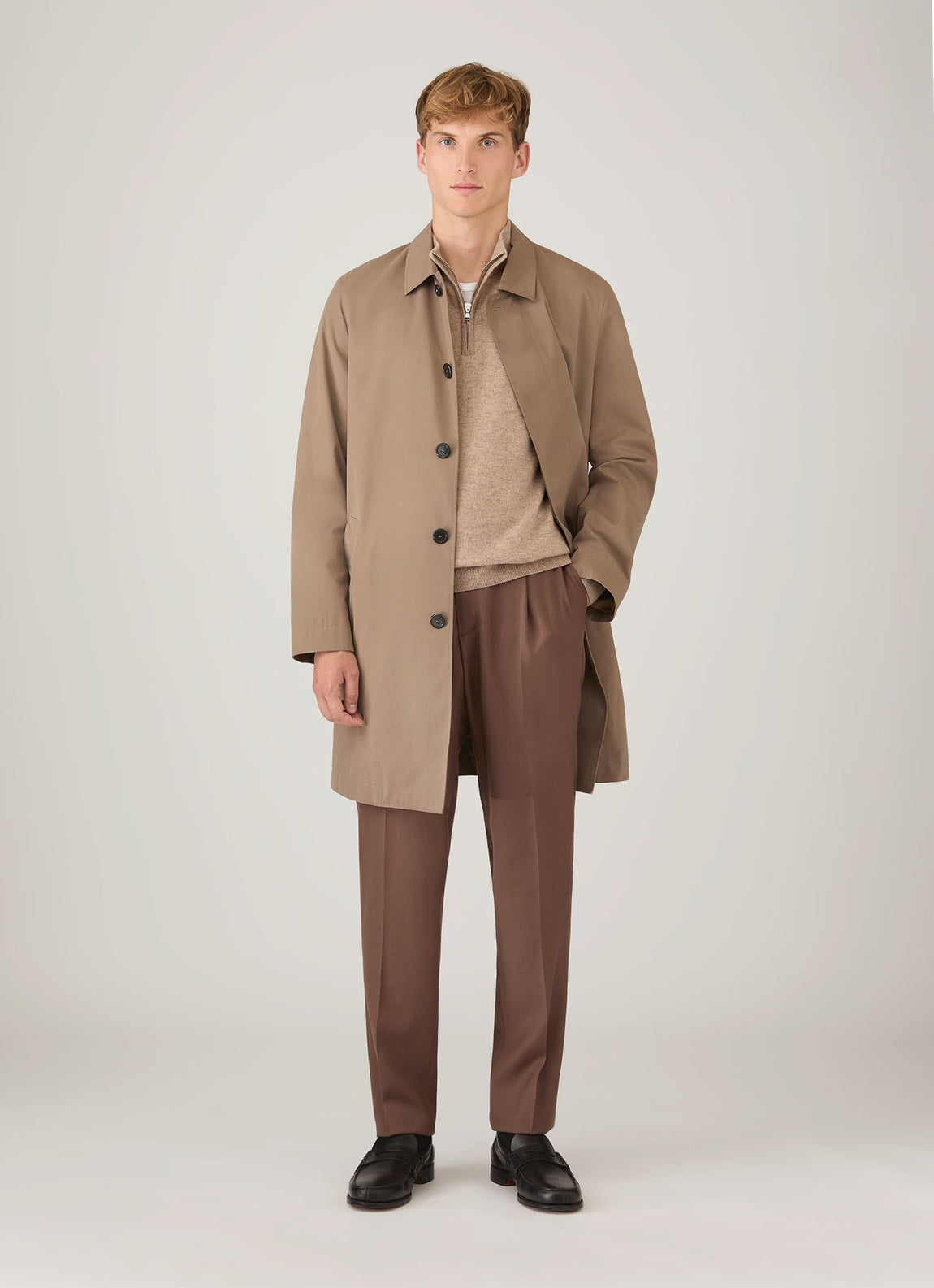 Men's Cashmere Half Zip Jumper in Oatmeal Melange