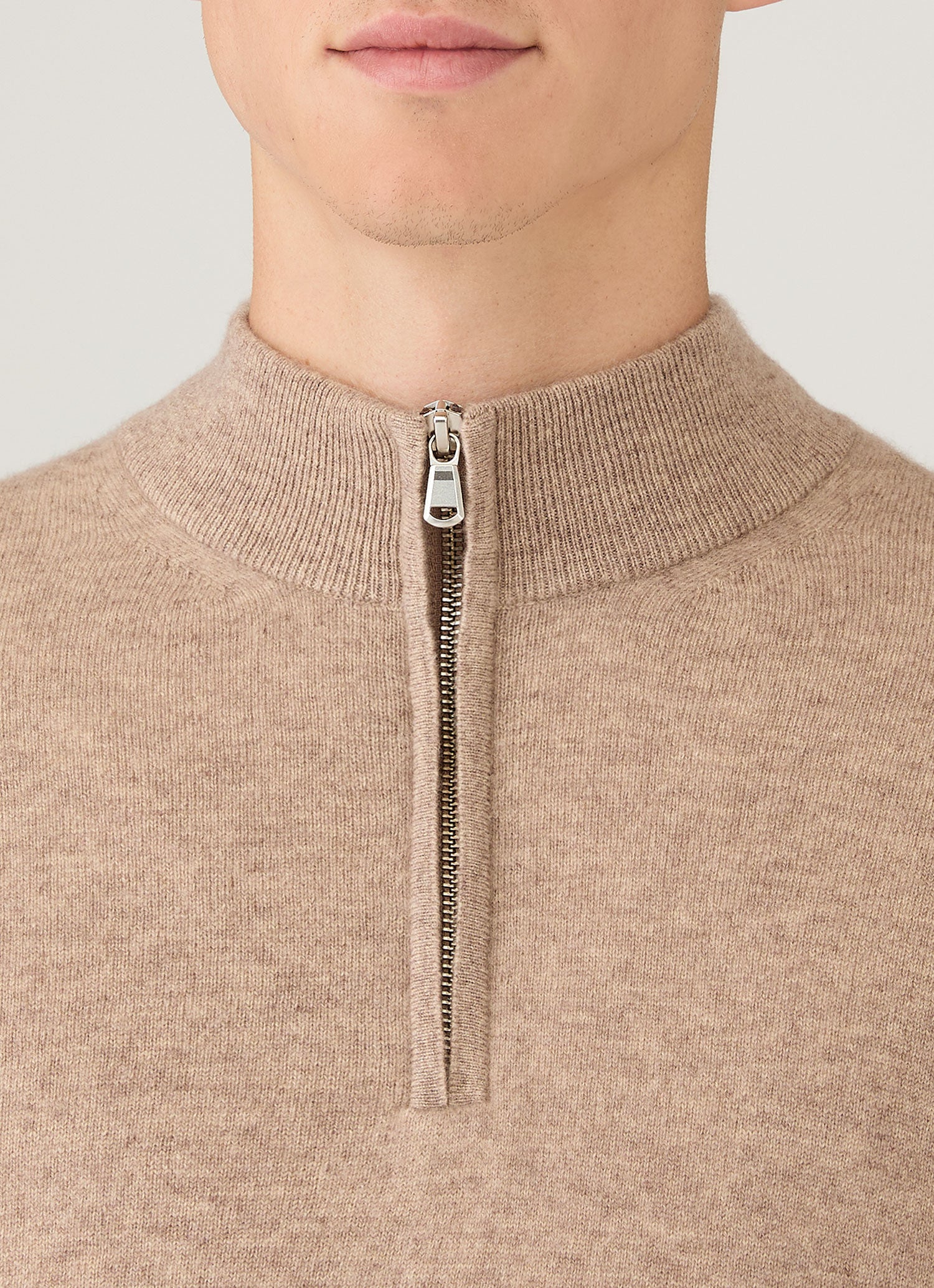 Men's Cashmere Half Zip Jumper in Oatmeal Melange