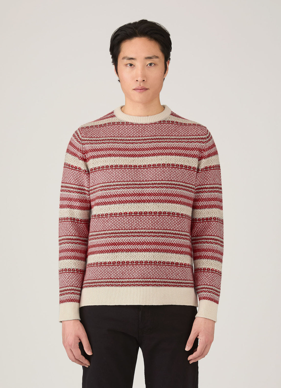 Men's Lambswool Fair Isle Jumper in Bright Red