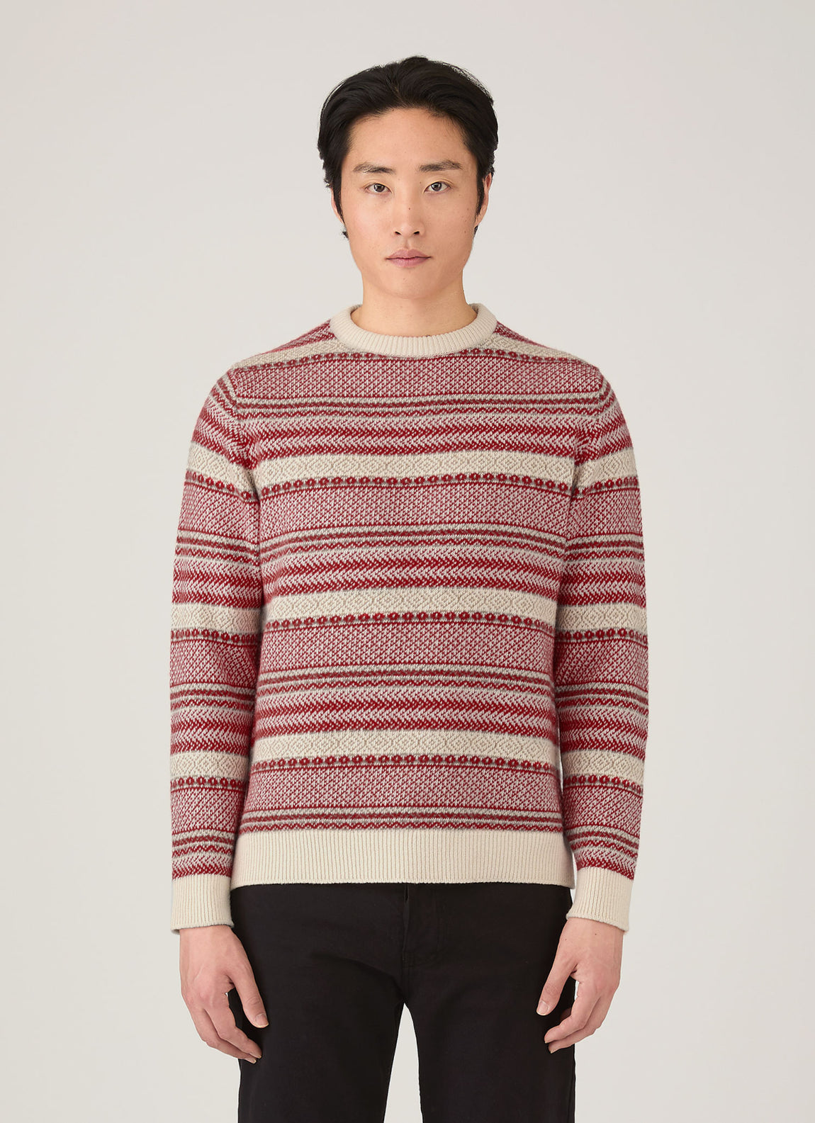 Men's Lambswool Fair Isle Jumper in Bright Red