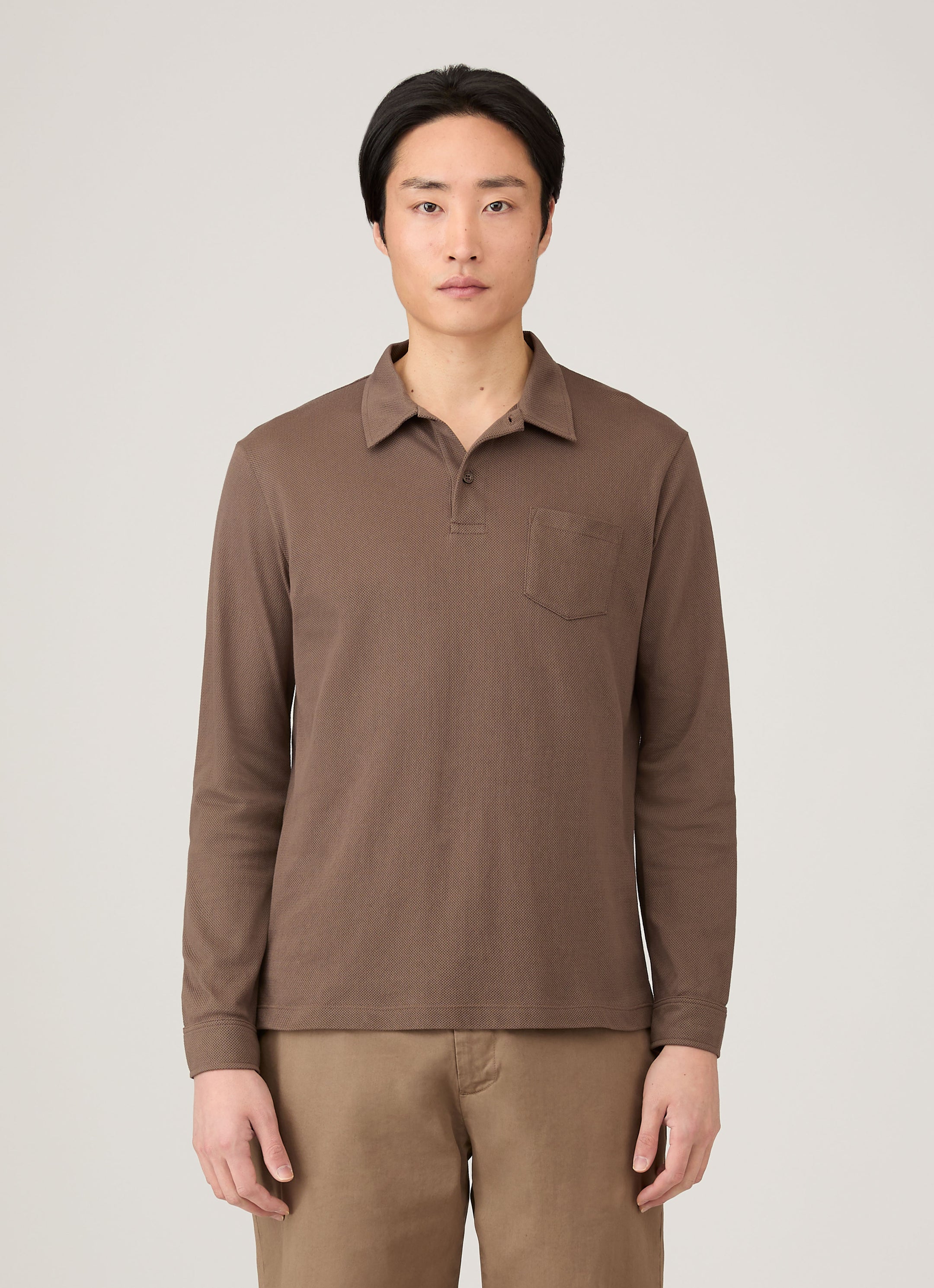 Men's Long Sleeve Riviera Polo Shirt in Bark