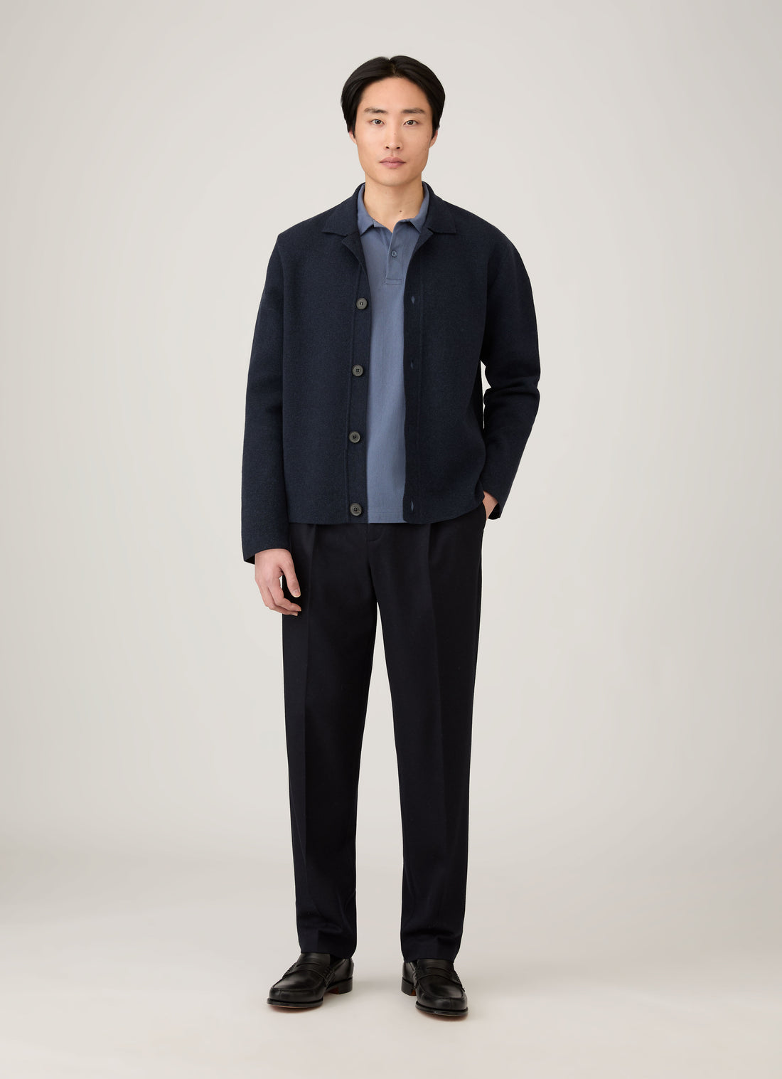 Men's Long Sleeve Riviera Polo Shirt in Selvedge Blue