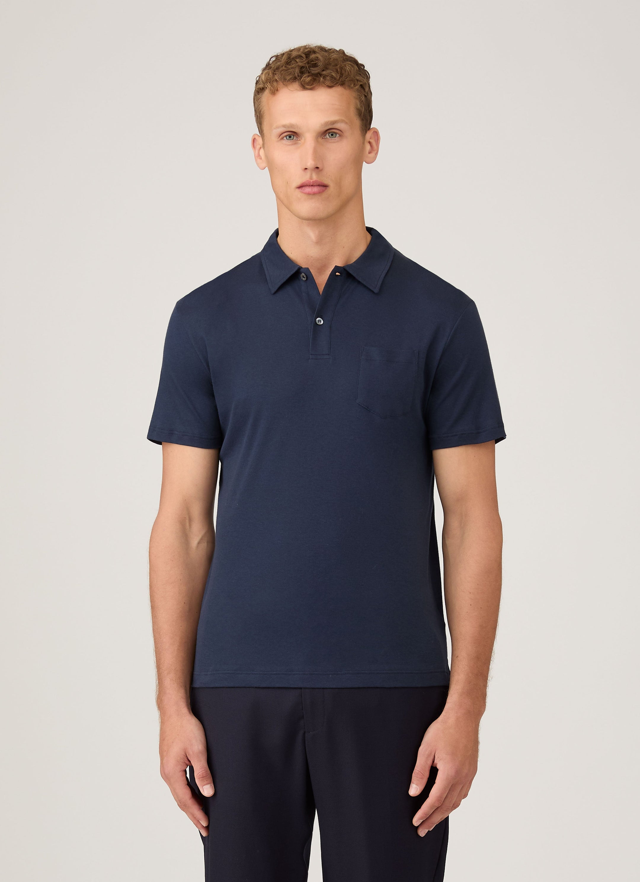 Men's Sea Island Cotton Jersey Polo Shirt in Navy