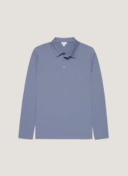 Men's Long Sleeve Classic Jersey Polo Shirt in Selvedge Blue