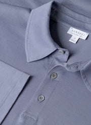 Men's Long Sleeve Classic Jersey Polo Shirt in Selvedge Blue