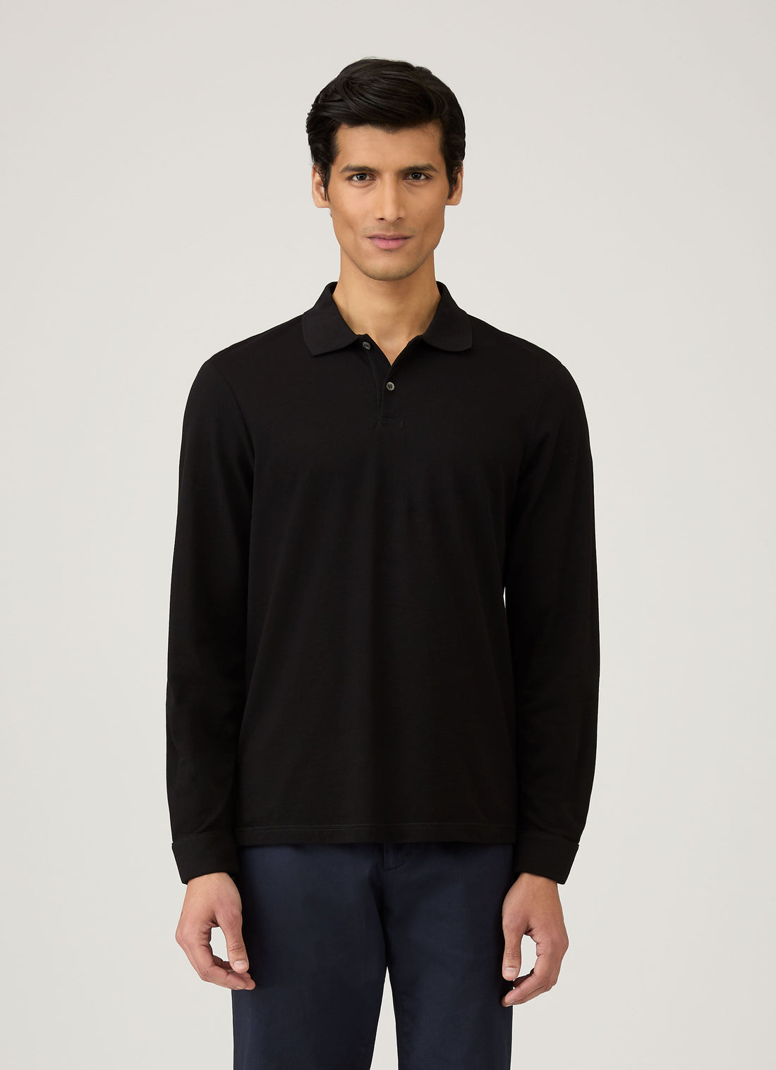 Men's Long Sleeve Piqué Polo Shirt in Black