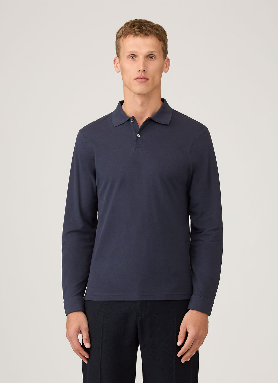 Men's Long Sleeve Piqué Polo Shirt in Navy