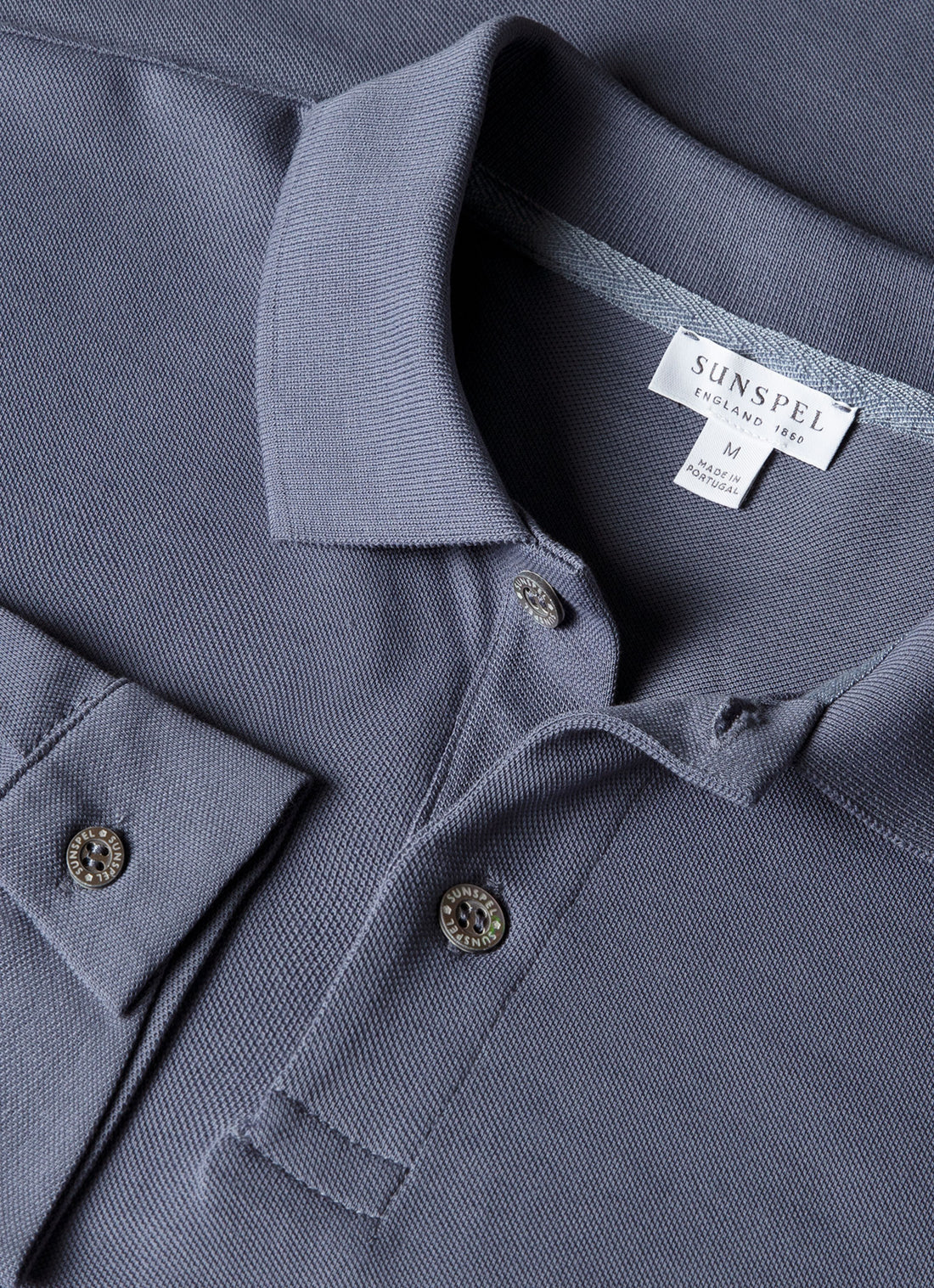 Men's Long Sleeve Piqué Polo Shirt in Selvedge Blue