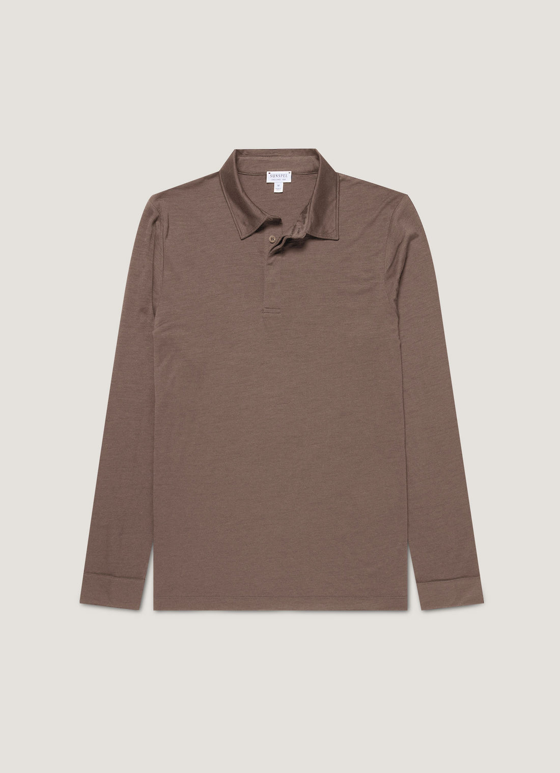 Men's Long Sleeve Ultra-Fine Merino Polo Shirt in Sandstone