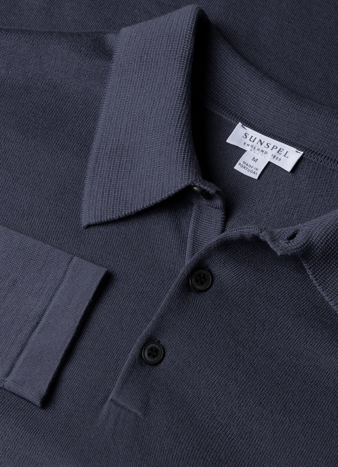 Men's Long Sleeve Sea Island Cotton Knit Polo Shirt in Slate Blue