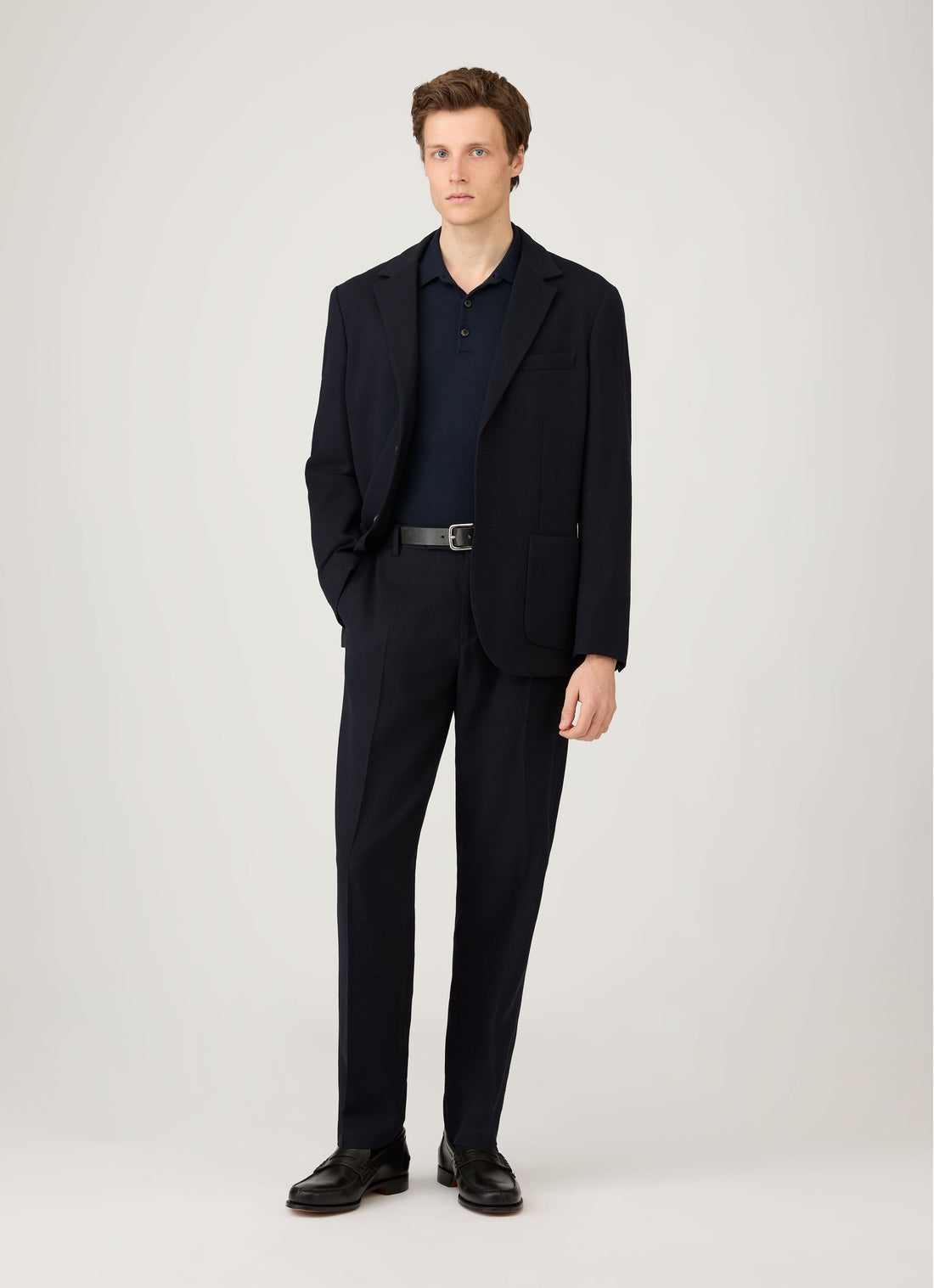 Men's Extra-Fine Merino Polo Shirt in Navy