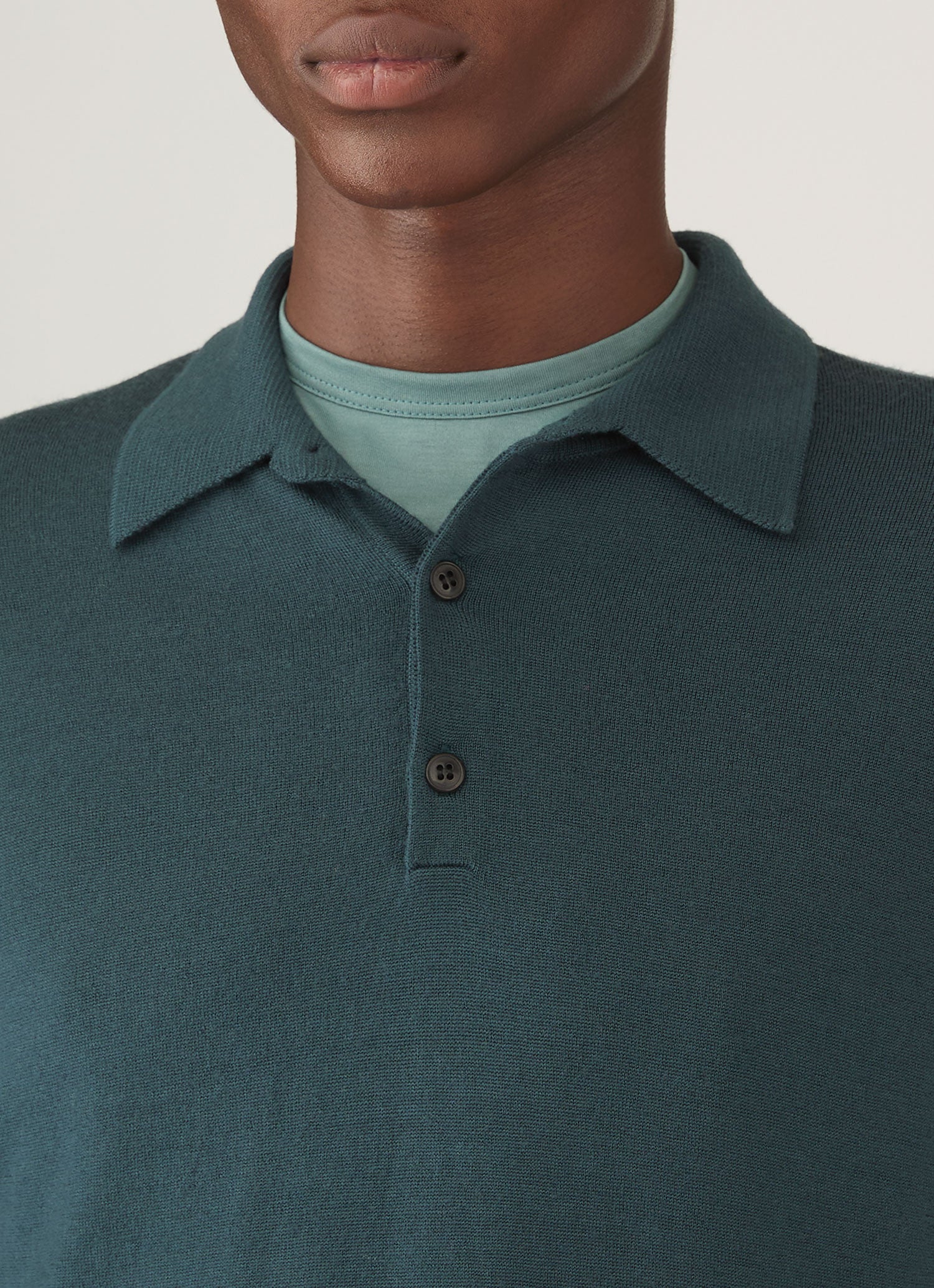 Men's Extra-Fine Merino Polo Shirt in Dark Petrol