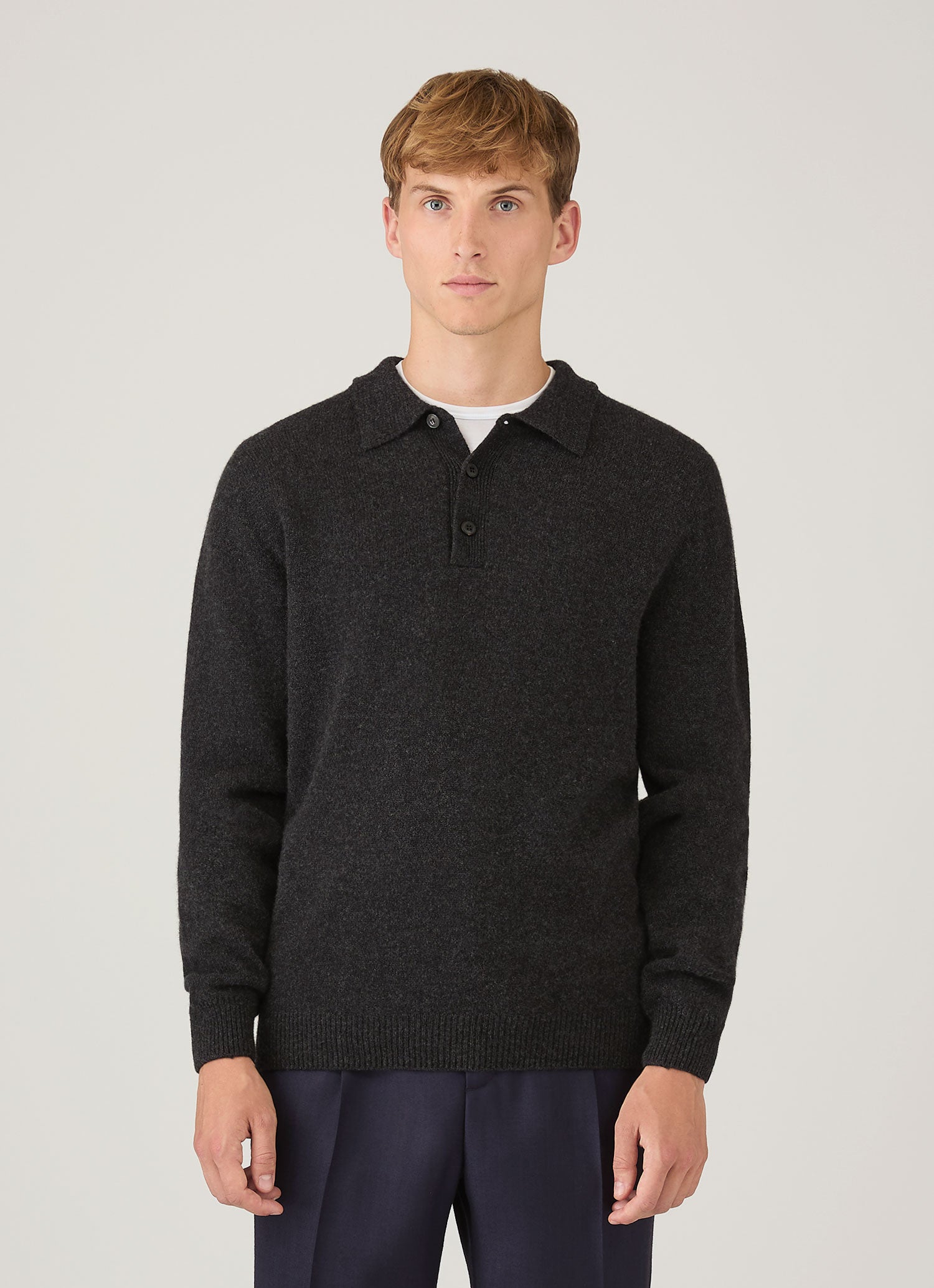 Men's Lambswool Polo Shirt in Charcoal Melange
