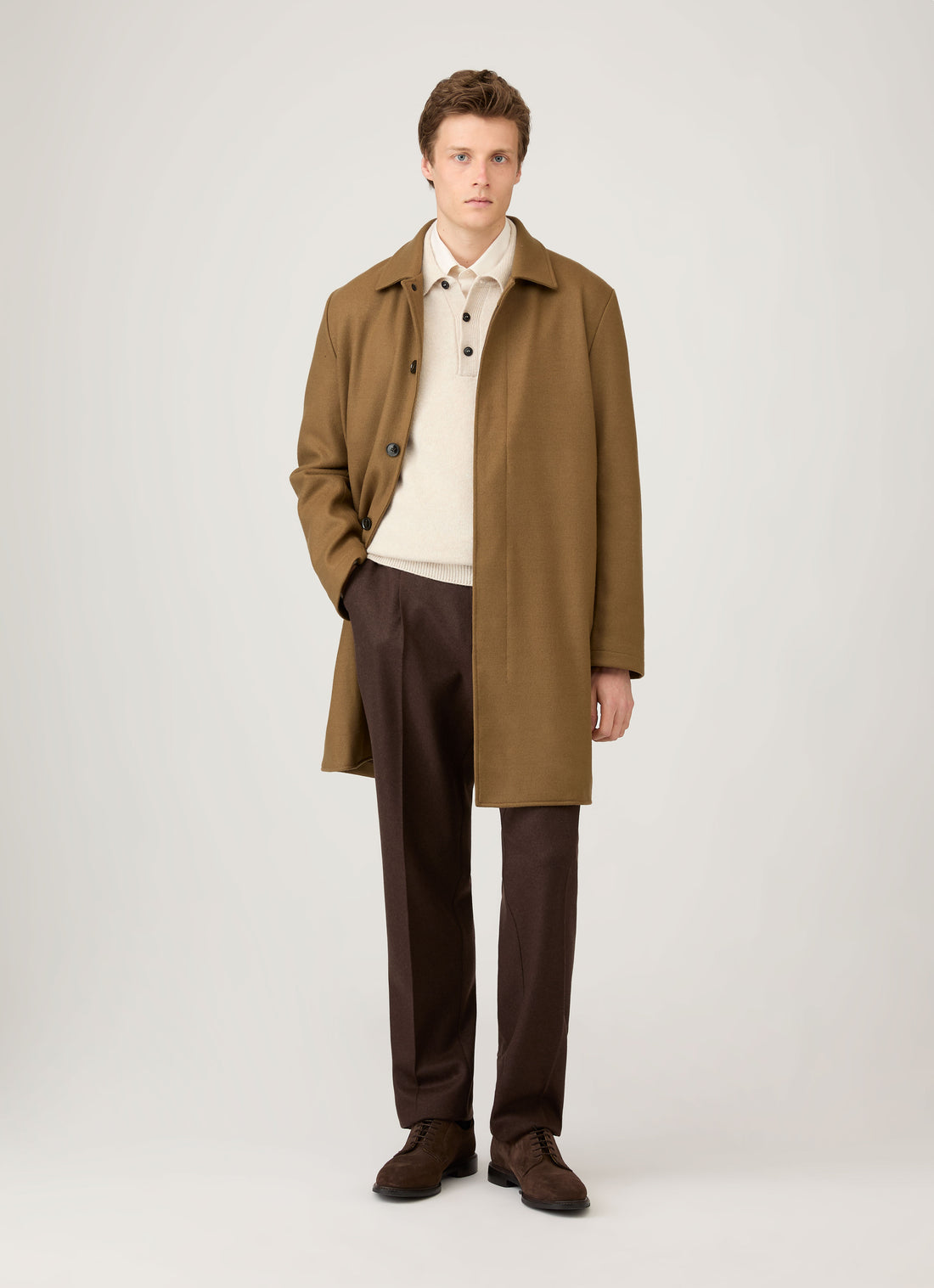 Men's Lambswool Polo Shirt in Oatmeal Melange