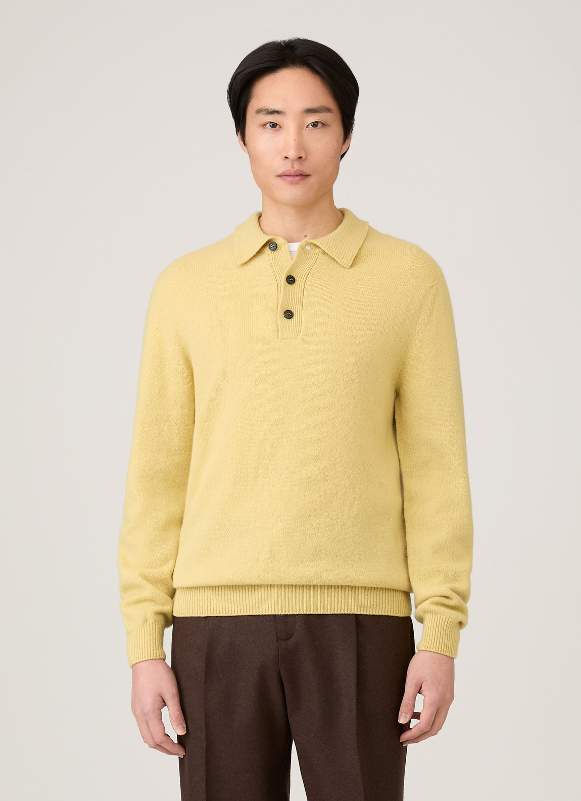 Men's Lambswool Polo Shirt in Dusty Yellow