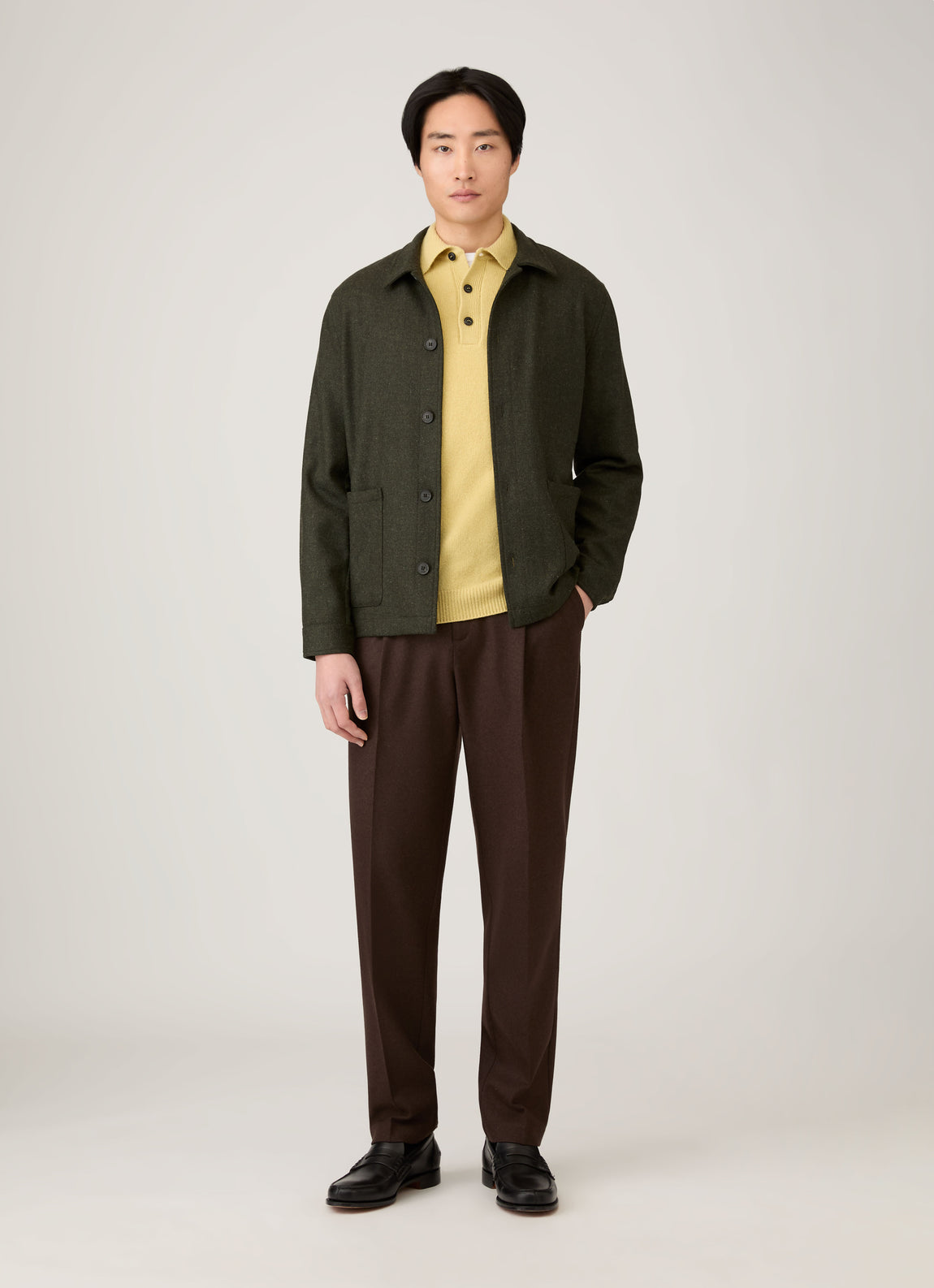 Men's Lambswool Polo Shirt in Dusty Yellow