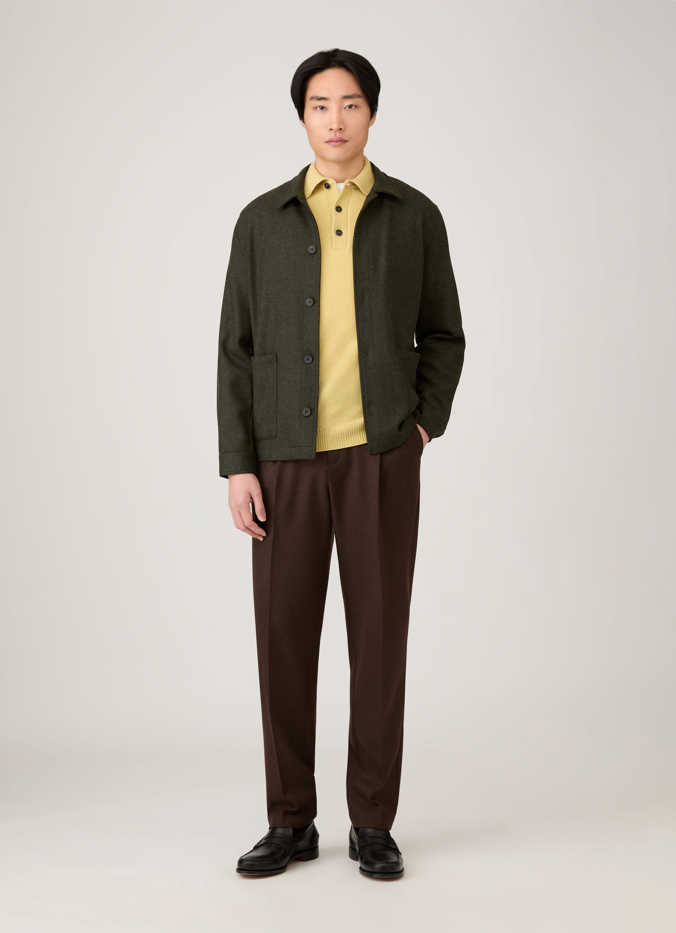 Men's Lambswool Polo Shirt in Dusty Yellow