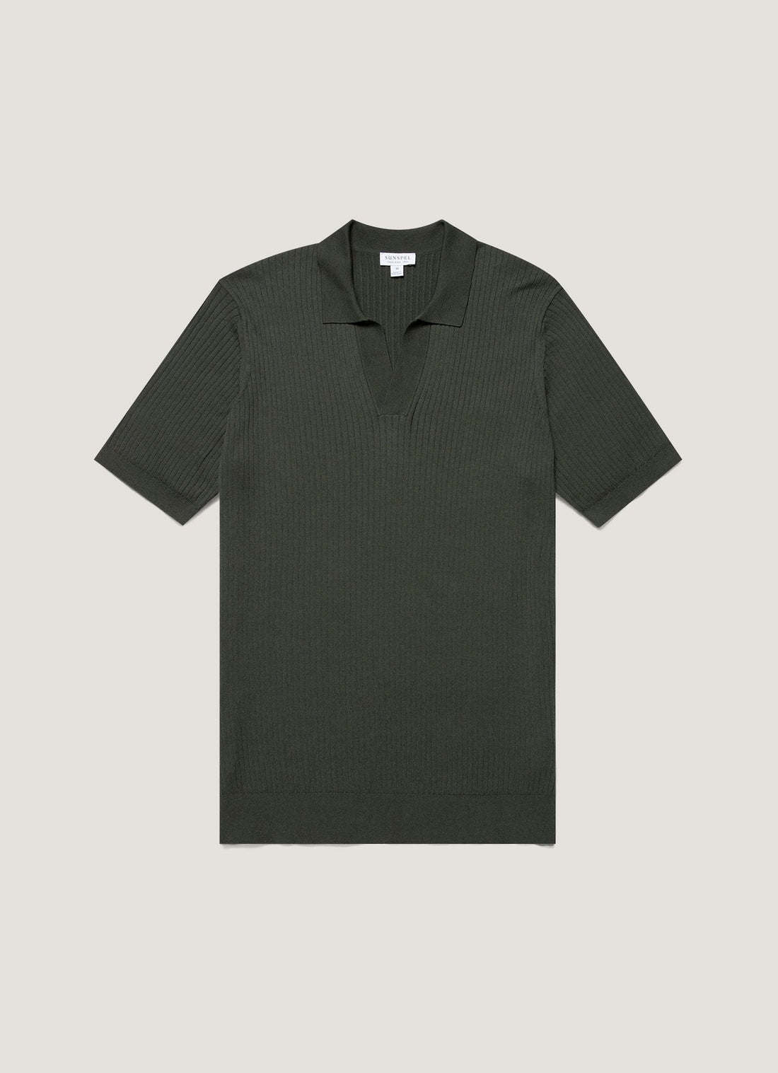 Men's Fine Rib Silk Cotton Polo Shirt in Dusk Green