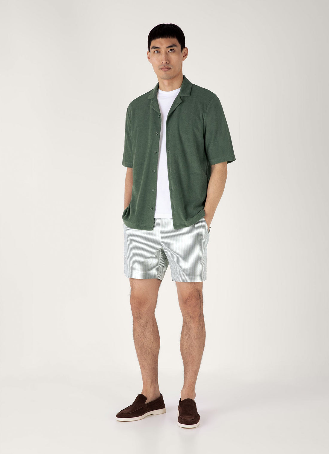 Men's Drawstring Swim Shorts in Dusk Green/White