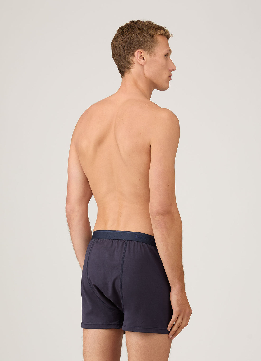 Men's Superfine Cotton One-Button Boxer Shorts in Navy