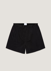 Men's Sea Island Cotton One-Button Boxer Shorts in Black