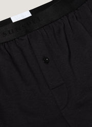 Men's Sea Island Cotton One-Button Boxer Shorts in Black