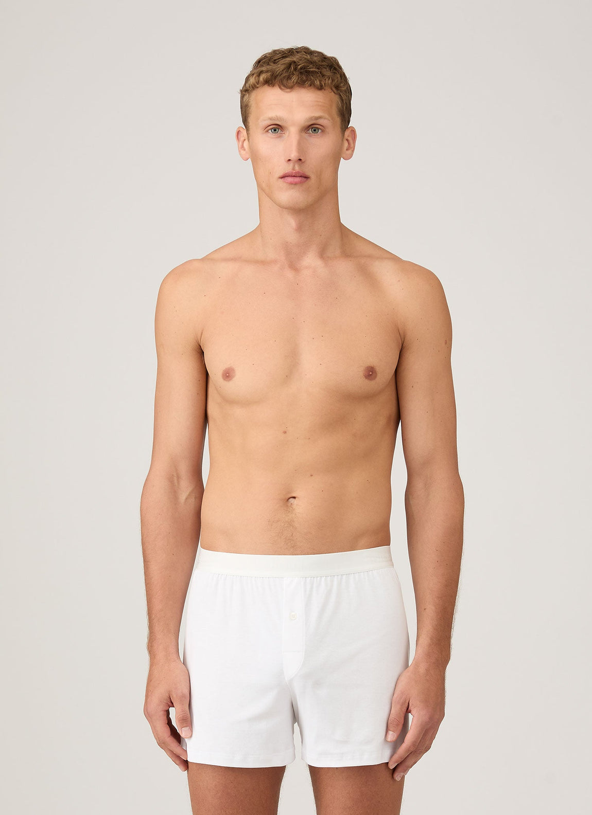 Men's Sea Island Cotton One-Button Boxer Shorts in White