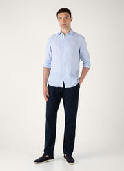 Men's Linen Shirt in Mid Blue/White