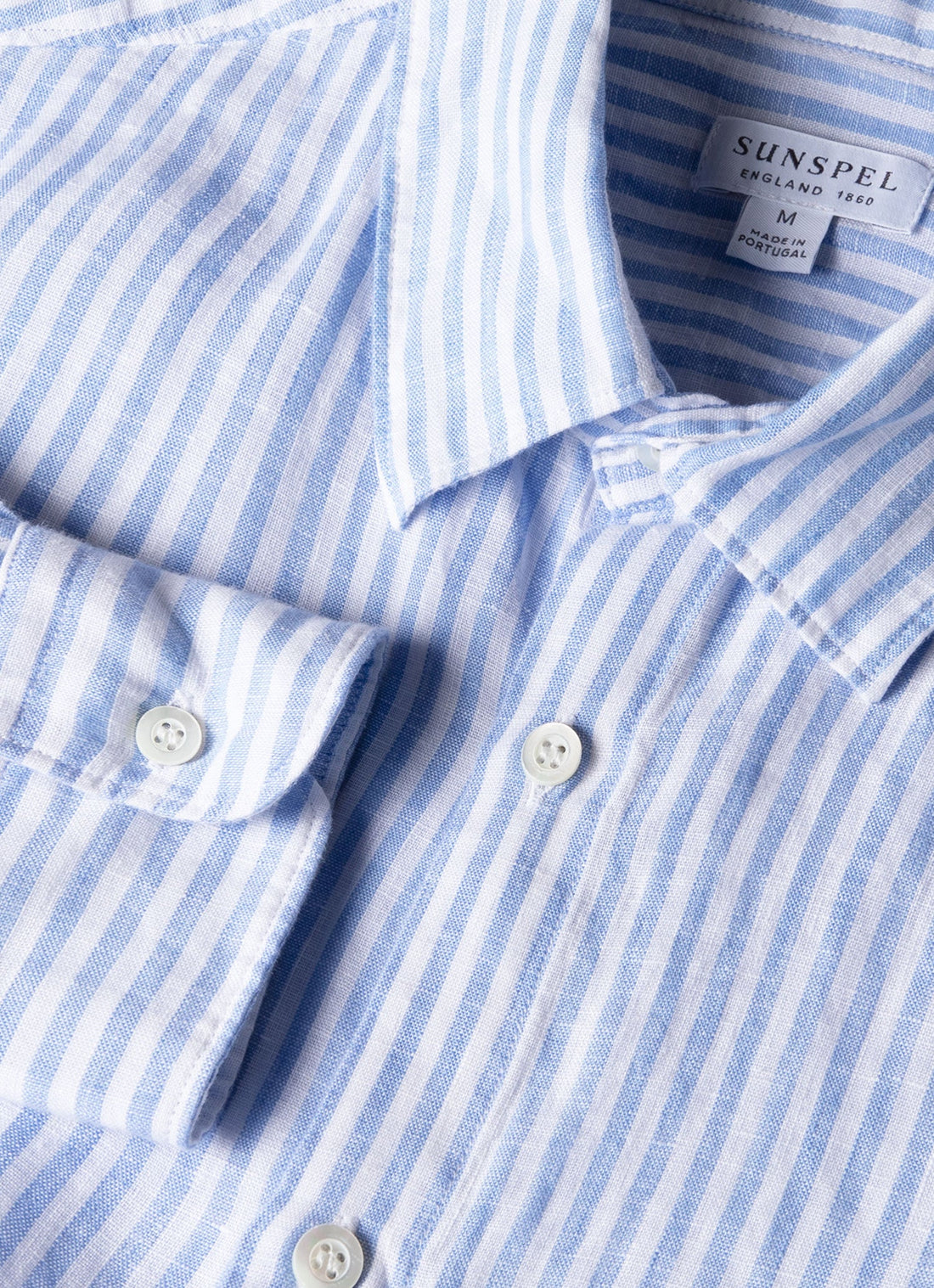 Men's Linen Shirt in Mid Blue/White