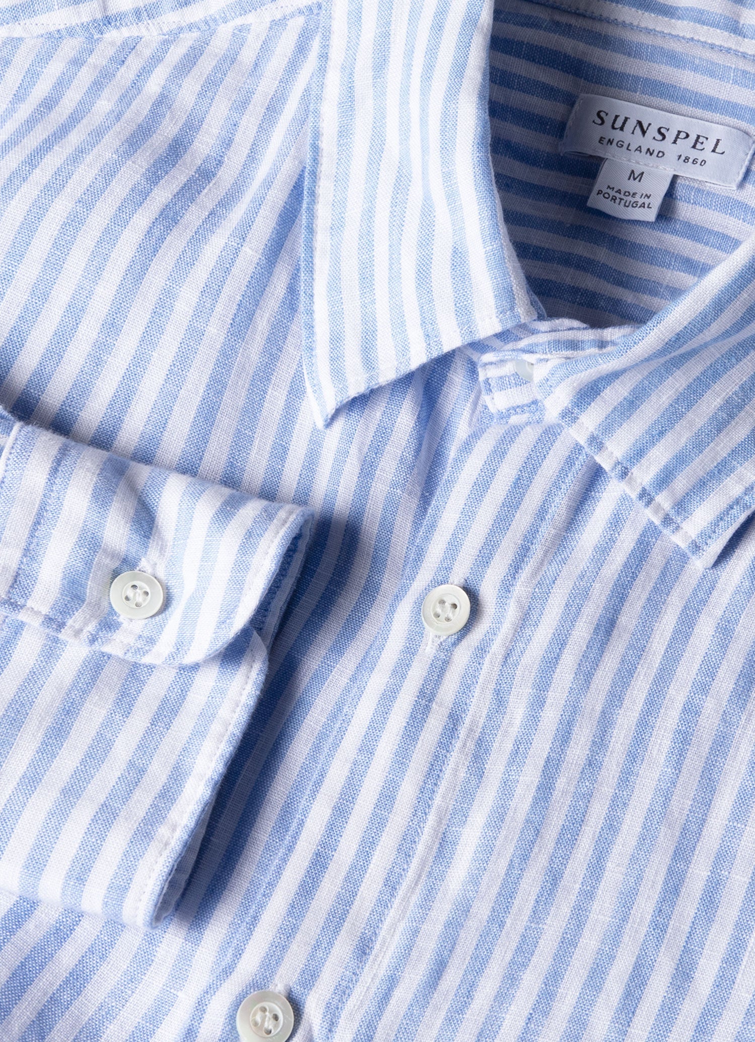 Men's Linen Shirt in Mid Blue/White