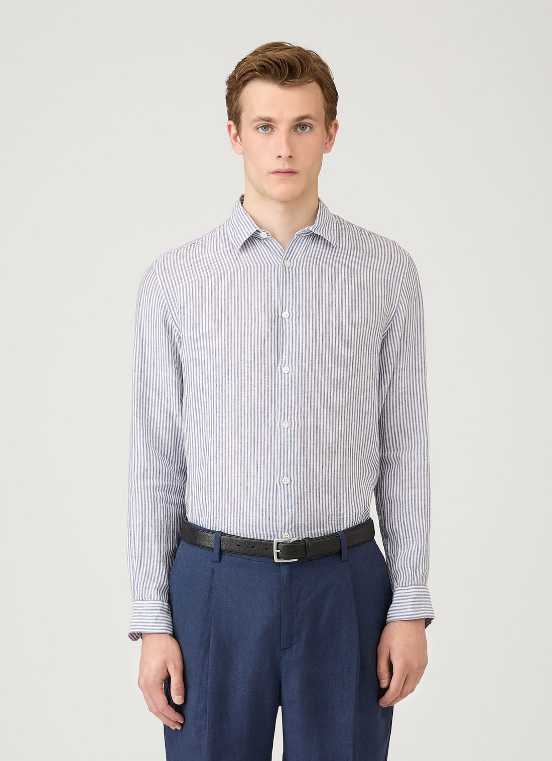 Men's Linen Shirt in Navy/White Linen