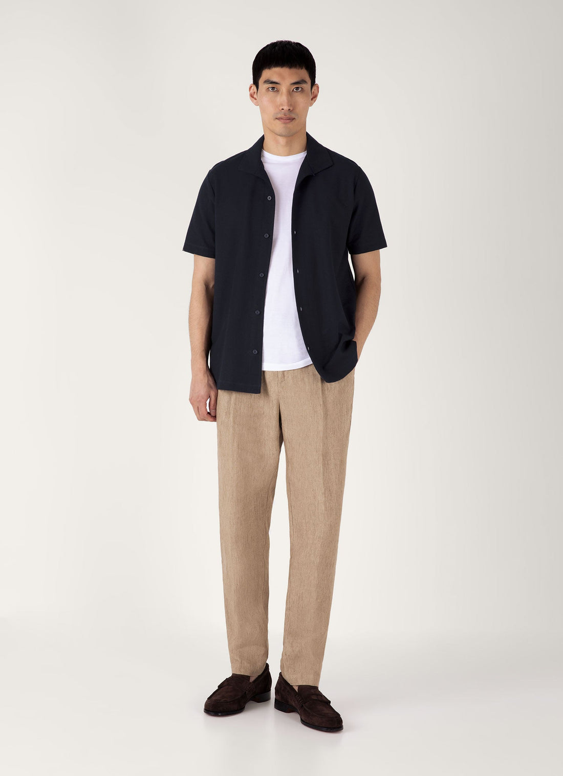 Men's Short Sleeve Textured Jersey Shirt in Midnight Navy